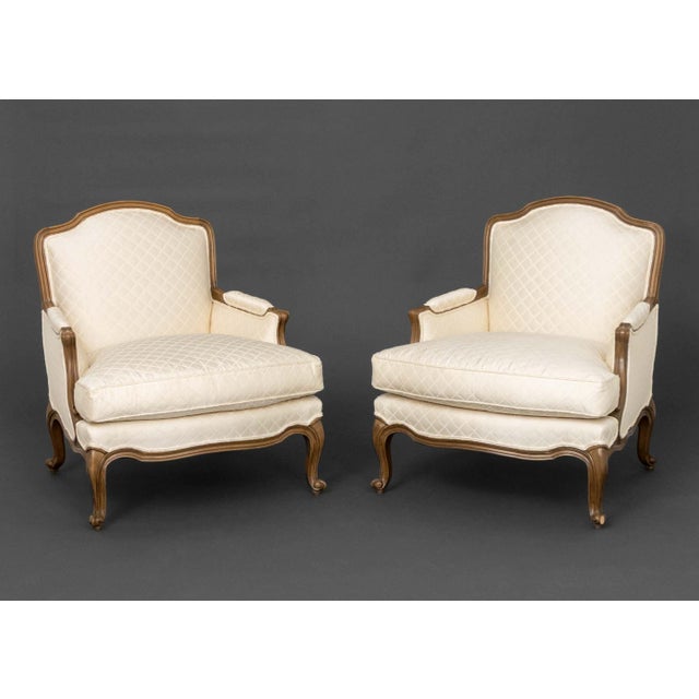 Cream Louis XV Style Cream Upholstered Bergeres, Pair For Sale - Image 8 of 8