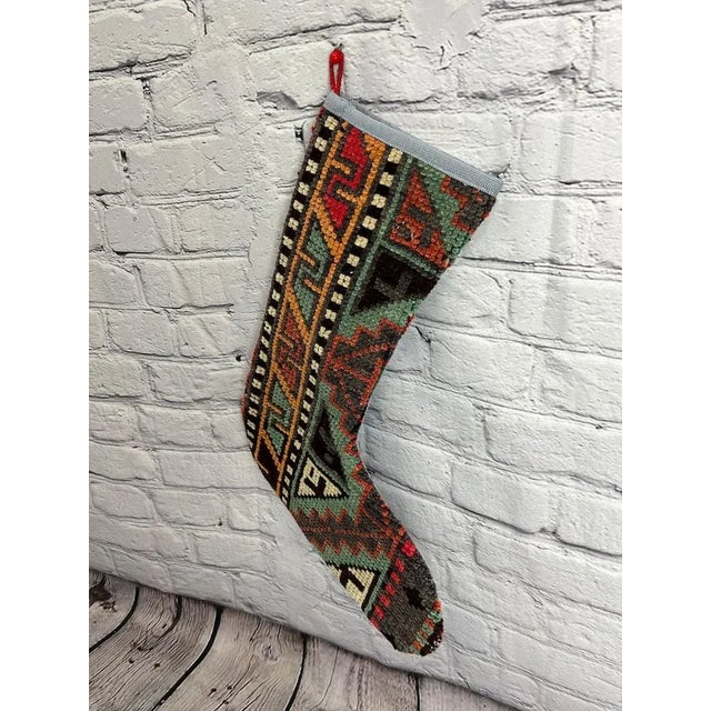 Turkish Turkish Kilim Rug Christmas Stocking For Sale - Image 3 of 4