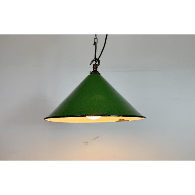Green British Industrial Green Enamel Factory Pendant Lamp, 1950s For Sale - Image 8 of 15