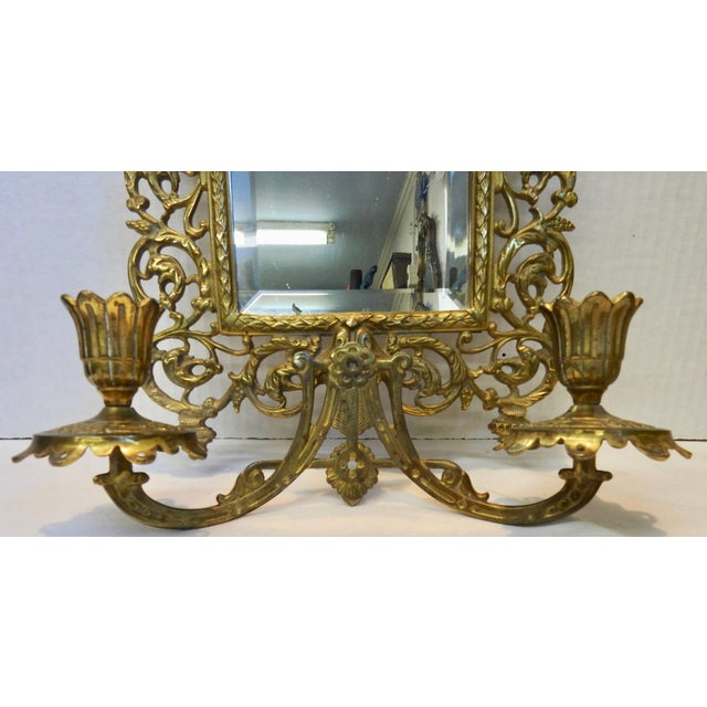 Bradley Hubbard Bradley & Hubbard Co. Brass Beveled Mirror With Sconces For Sale - Image 4 of 11