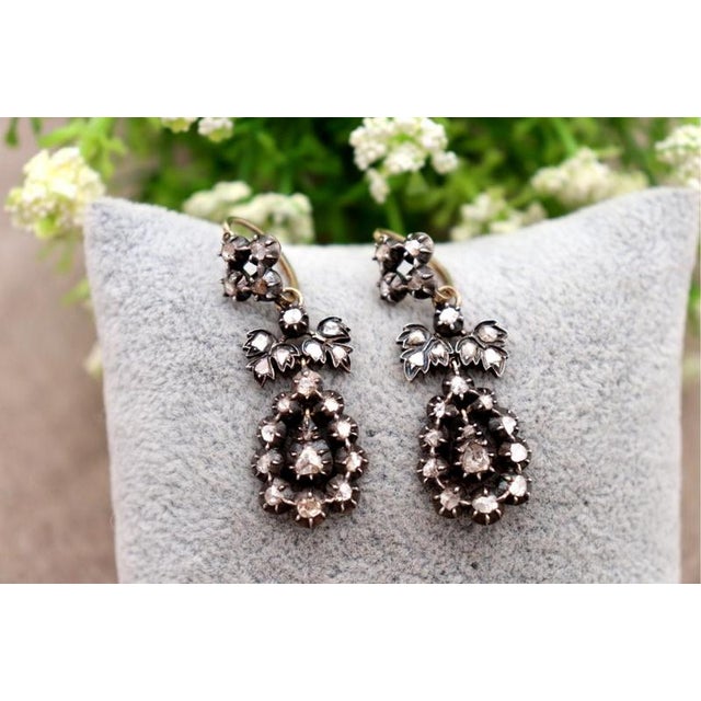 Gold Earrings with Diamond Stud, Set of 2 For Sale - Image 6 of 6