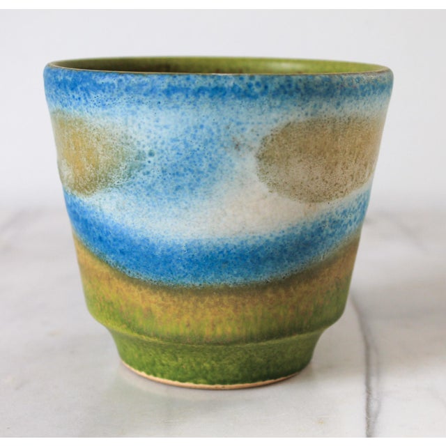 Mid-Century Modern Vintage German Pottery Blue & Green Planter For Sale - Image 3 of 7