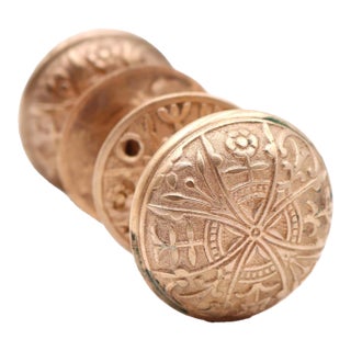 Antique 1890s Polished Brass Lockwood Door Knob Set For Sale