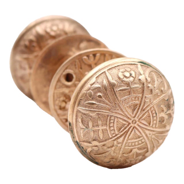 Antique 1890s Polished Brass Lockwood Door Knob Set For Sale