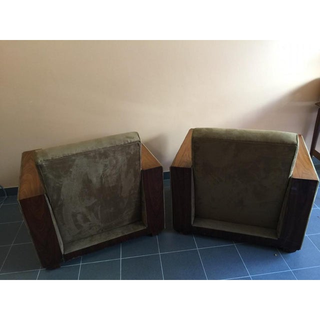 Set of Art Deco Club Armchairs in Alcantara & Walnut, 1930 For Sale - Image 5 of 16