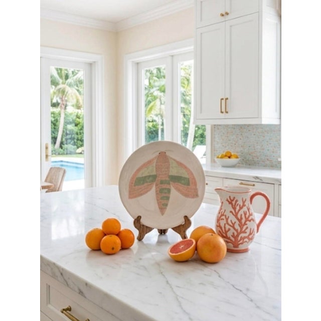 Vintage Hand-Painted Ceramic Moth Decorative Charger Plate For Sale - Image 9 of 12