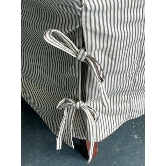 Wood Vintage Regency Ticking Stripe Slipcover Camelback Sofas - A Pair For Sale - Image 7 of 11