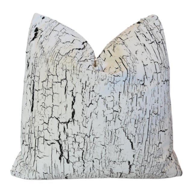 Designer Modern Whitewashed Black & White Velvet Feather/Down Pillow For Sale