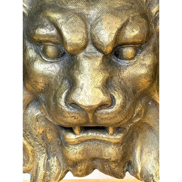 Wood Large Finely Cast Bronze Lion Mask, Museum Mounted 20th Century For Sale - Image 7 of 15