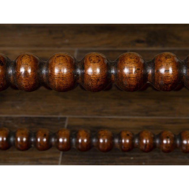 English English 19th Century Oak Bobbin Leg Table with Single Drawer and Cross Stretcher For Sale - Image 3 of 12