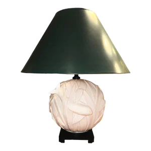 Vintage Coy Fish Relief Lamp With Green Shade