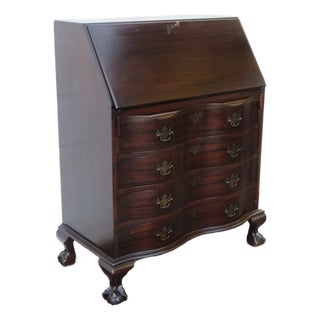 Prays Furniture 1940s Ball and Claw Feet Serpentine Mahogany Secretary Desk 6254 For Sale