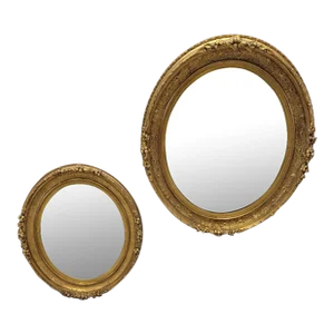 Antique French Napoleon III Carved Giltwood Oval Wall Mirrors - Set of 2