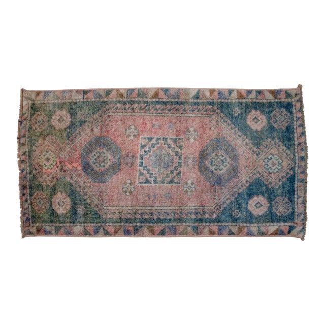 Hand Made Small Turkish Rug. DoorMat Entry Decor Kitchen Mat Baht Mat - 18'' X 34'' For Sale