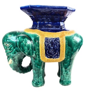 Antique Chinese Shiwan Ceramic Elephant Garden Stool For Sale