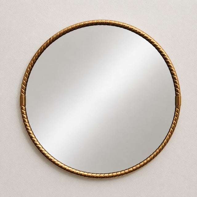 Hollywood Regency Round Wall Mirror in a Brass Frame, 1970s For Sale - Image 4 of 6