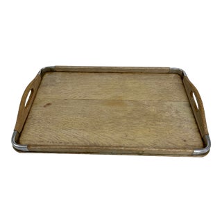 1950s Nasco Metallic & Wooden Serving Tray For Sale