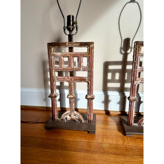 Metal French Antique Architectural Table Lamps, Pair For Sale - Image 7 of 16