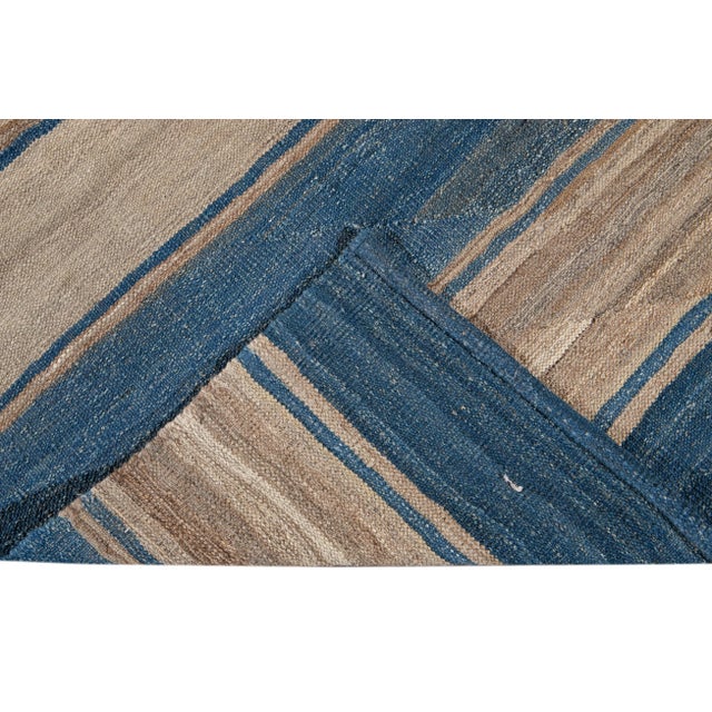 Modern Sriped Flatweave Handmade Wool Rug For Sale - Image 12 of 13