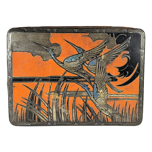 Art Deco Blue Heron Biscuit Tin For Sale