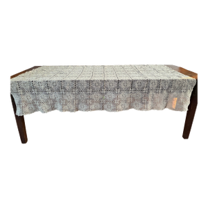 Vintage Handmade Coverlet - Crochet Lace Tablecloth - 56” × 82"