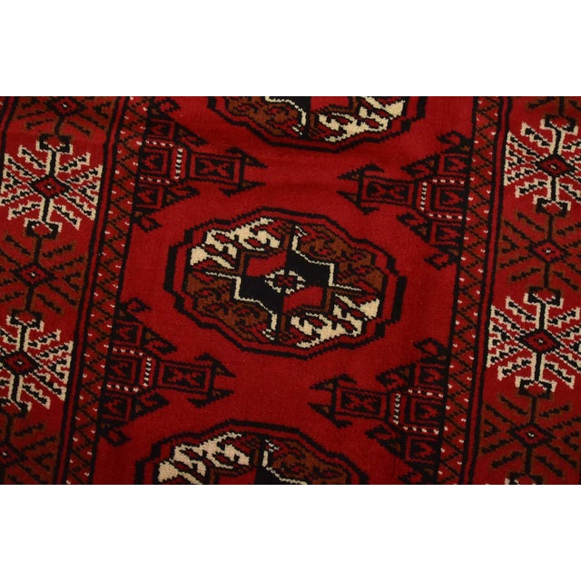 Turkmen Runner 2’6” X 9’7” Red Wool Vintage Tribal Hand-Knotted Oriental Rug For Sale - Image 4 of 12