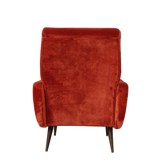1950s Mid-Century Modern Italian Reclining Armchair in Red Velvet, 1950s For Sale - Image 5 of 10