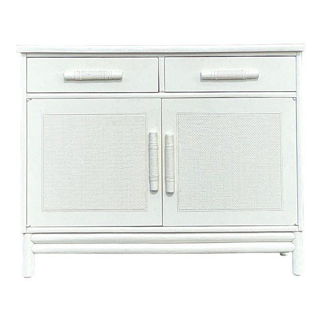 Vintage Coastal Grasscloth Panel Sideboard After Ficks Reed For Sale