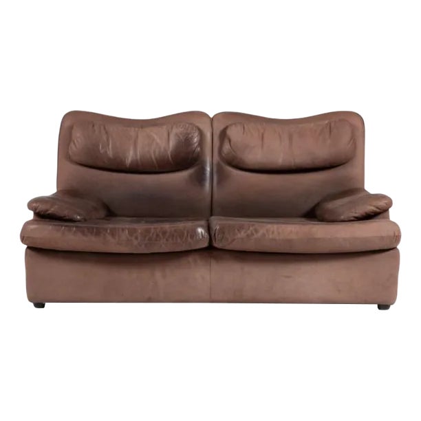 Vintage Aniline Leather 2 Seater Sofa, 1970s For Sale