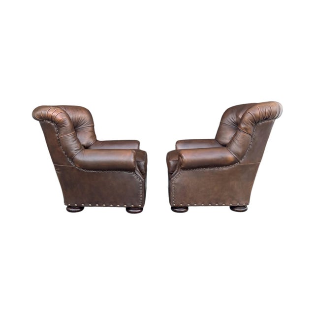 1960s Tufted Leather Churchill Lounge Chairs With Nailhead Trim & Rich Patina - A Pair For Sale In Los Angeles - Image 6 of 15