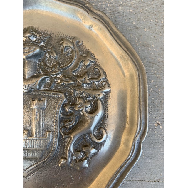 Mid 20th Century Mid-Century German J. Metten Pewter Heraldic Coat of Arms Wall Plate For Sale - Image 5 of 7