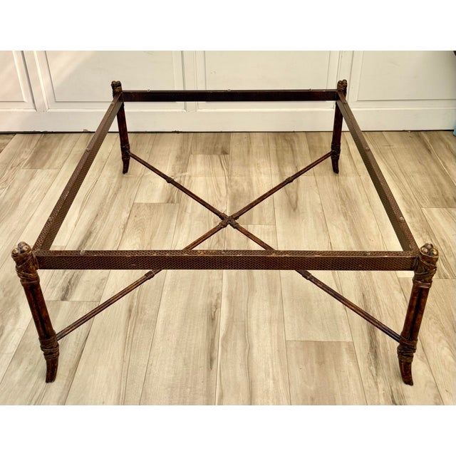 Faux Bamboo Metal Leather Coffee Table For Sale - Image 15 of 16