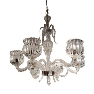Murano Glass 6-Light Chandelier, 1940s For Sale