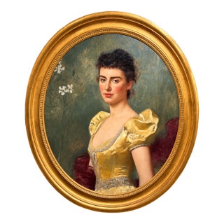 Late 19th C Portrait of Young Woman in Yellow Gown – Attributed to Sergeant Kendall For Sale