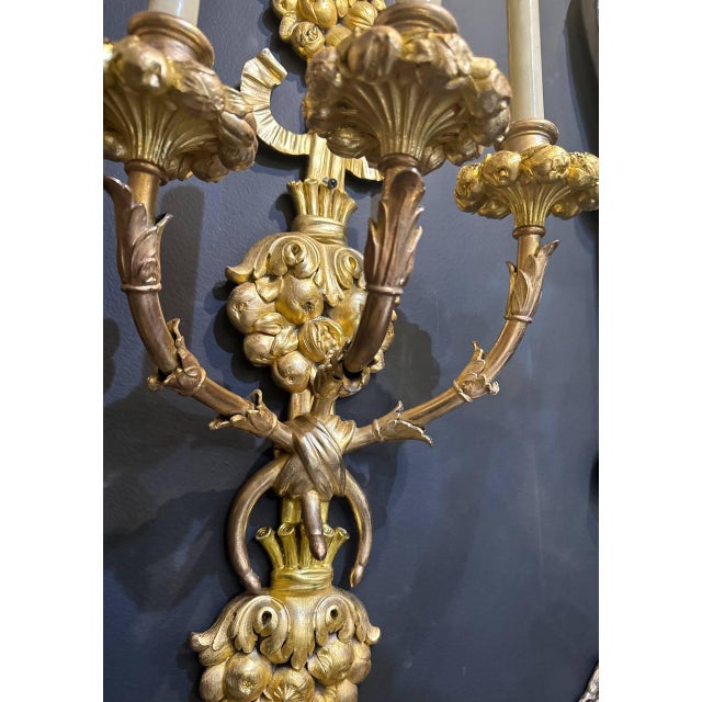 Baroque 1900 Large Caldwell Gilt Bronze Sconces 3 Lights - a Pair For Sale - Image 3 of 6