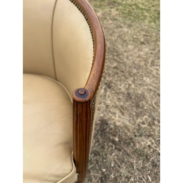 Sienna 1940s French Art Deco Leather Solid Mahogany Barrel Back Club Chairs - A Pair For Sale - Image 8 of 12