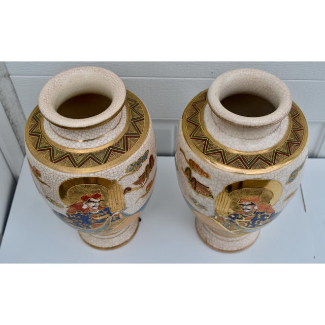 Antique Pair of Japanese Satsuma Moriage Ceramic Vase For Sale - Image 11 of 17