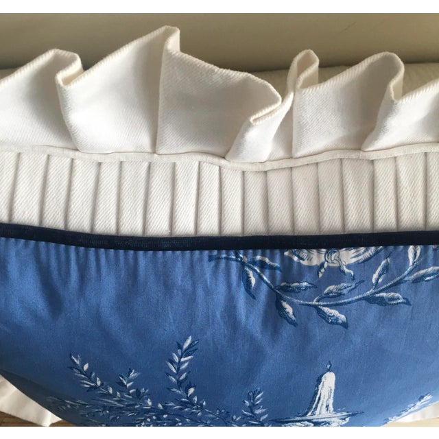 Textile Brunschwig and Fils Blue and White Pastoral Toile Pleated Pillow Cover For Sale - Image 7 of 9