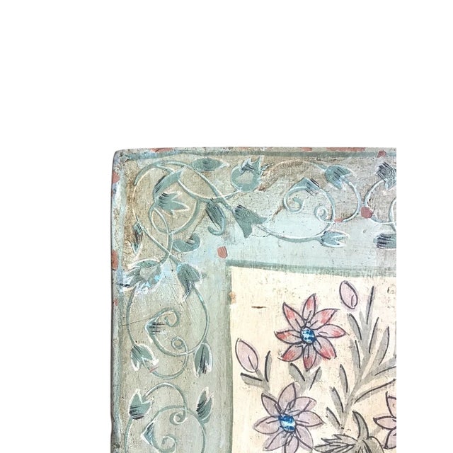 Vintage Artisan Hand Painted Green Floral Old World Terracotta Clay Square Tile For Sale - Image 4 of 10