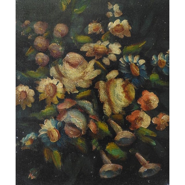 Small late 19th century oil on canvas board botanical painting of flowers, including roses. Unsigned. Unframed, has been...