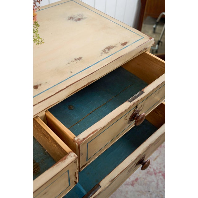 Wood 19th Century Victorian Two Over Three Painted Pine Chest With Blue Accents For Sale - Image 7 of 13