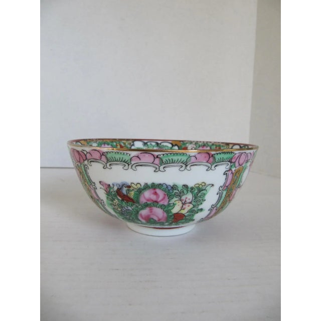 Vintage Japanese Pink Flower & Green Bowl With Orange Accents For Sale In Raleigh - Image 6 of 9