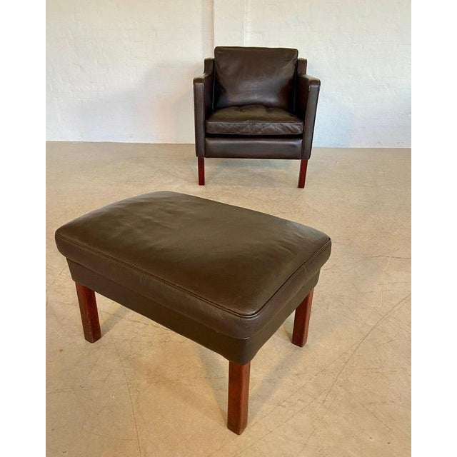 Set of Vintage Danish Brown Leather Lounge Chair and Ottoman from Stouby, 1970s For Sale - Image 3 of 18