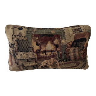 Fireside Dogs Vintage Tapestry Pillow For Sale