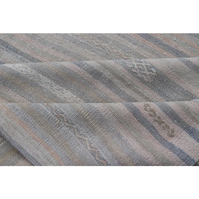 Soft-Toned Vintage Turkish Kilim Gallery Runner With Subtle Pastel Stripes and Geometric Accents 4'10"x14'5" For Sale - Image 10 of 10
