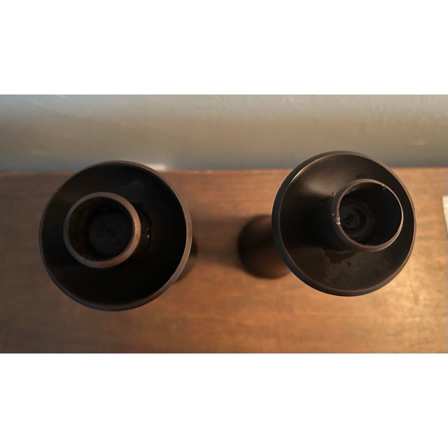 Mid 20th Century Vintage Dansk Denmark Bronze Candlestick Holders Pair 9.5” Jens Quistgaard MCM For Sale - Image 5 of 5