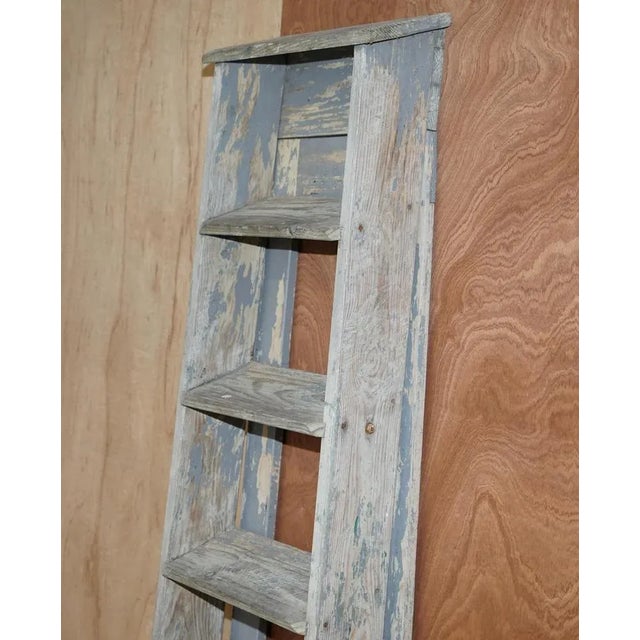 Vintage Aqua Blue Paint Pitch Pine Decorators Ladder, 1920s For Sale - Image 16 of 18