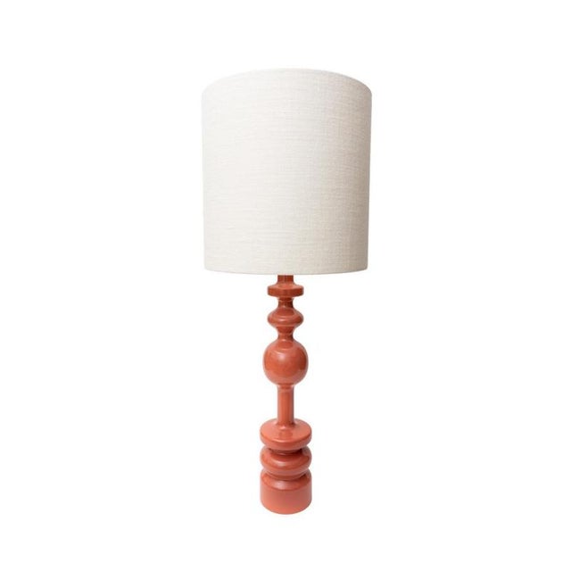 Pamela gm table lamp in solid beech with lacquer and aj linen by popus editions. Dimensions: ø 34.5 x h 87 cm. Materials:...