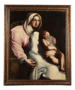 Unknown Artist, Madonna with Sleeping Child, Oil on Canvas, Framed
