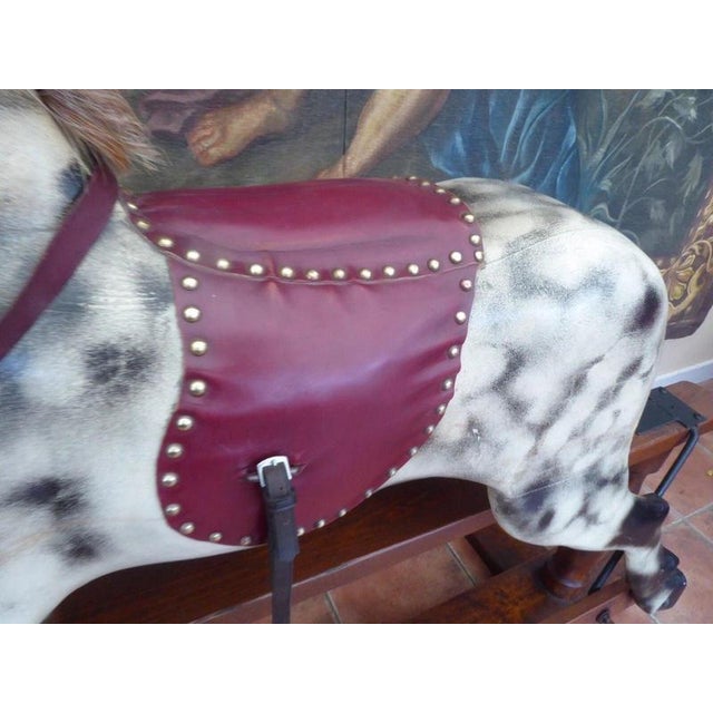 Large English Dapple Grey Rocking Horse, 1940 For Sale - Image 11 of 18